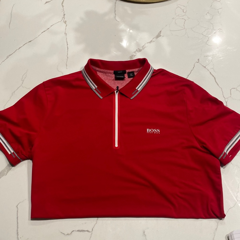 Hugo Boss Red slim fit Size large zipper polo